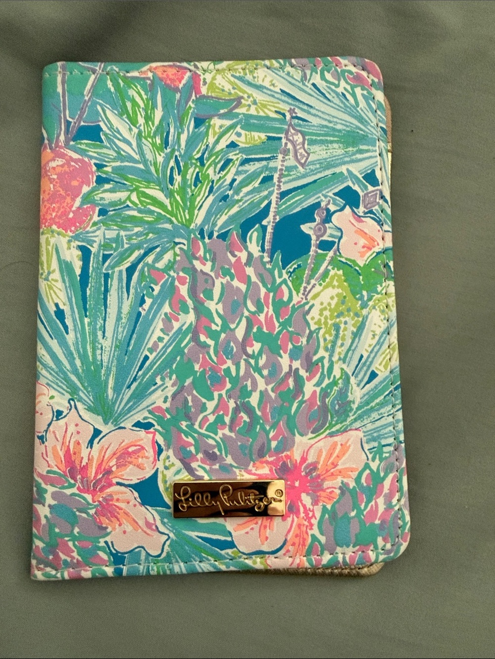 Lilly Pulitzer Floral Tropical Passport Cover in Aqua Pink Green